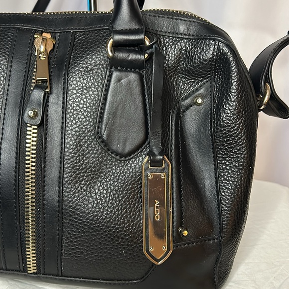 ALDO black pebble leather satchel handbag with detachable straps. Gold hardware. - Picture 5 of 14